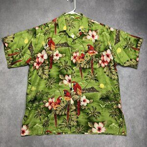 Rima Beachwear Men Hawaiian Shirt size Large Short Sleeve Button Up Parrot Green